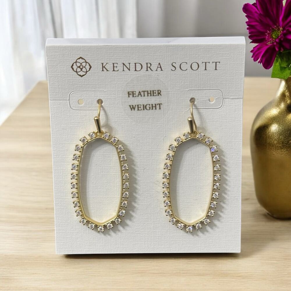 NWT! Kendra Scott Elle Open Frame Crystal Drop Earrings In Gold